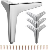 Set van 4 metalen driehoekige meubelpoten, 5 inch 13 cm meubeltafelpoten, poten voor banken en fauteuils, vervangende driehoekige kastpoten voor kast, bank, stoel, salontafel met schroeven (zilver)