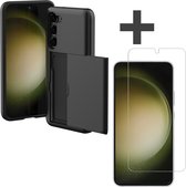 iMoshion Backcover Hoesje met pasjeshouder inclusief Gehard glas screenprotector Geschikt voor Samsung Galaxy S23 - Zwart