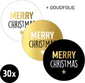 30x sluitsticker Merry Christmas (3 variaties) | 40 mm | sluitzegel kerst | Kerst etiketten | Kerst | Sticker kerstkaart | Kerstkaarten sluiten