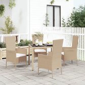 The Living Store Tuinset - PE Rattan - Beige - 90x90x75cm - Inclusief 4 stoelen en kussens