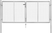 The Living Store Tuinpoort - Klassiek design - Stabiel en duurzaam - Robuust vergrendelingssysteem - Gegalvaniseerd staal - Zilver - 306 x 150 cm (B x H) - 289 x 100 cm (B x H) deur - Diameter paal- 60 mm - Inclusief stevige scharnieren en 3 sleutels