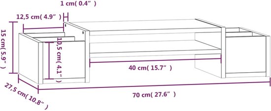 vidaXL Support d'écran 100 x 27,5 x 15 cm Bois de pin massif