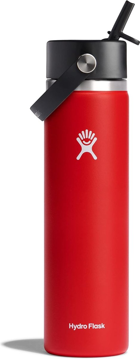 Drinkfles 709 ml (24 oz) met Flex Straw-deksel Vacuüm geïsoleerde, herbruikbare fles van roestvrij staal Lekvrij deksel Brede opening Goji