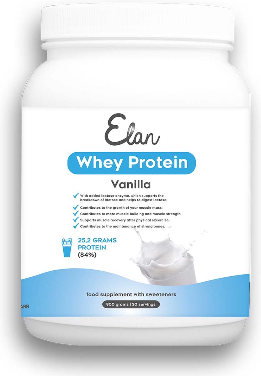 Goedkoopste Elan Whey Protein Vanille - 900 gram - inclusief lactase enzym