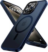 Hoesje Geschikt voor iPhone 15 Pro - Compatibel met MagSafe - Matte Beschermhoes - Back Cover met Magneet - Geschikt voor Draadloos Opladen met Magnetische Ring - Donker Blauw