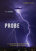 Boekomslag met donkere onweerslucht, bliksem en een UFO. De tekst is 'PROBE'.