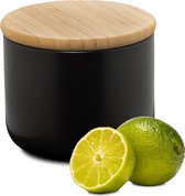 Boîte de rangement en céramique noire 400 ml, boîte de rangement en céramique avec couvercle en bambou, boîte avec couvercle pour farine, café, muesli ou accessoires de salle de bain
