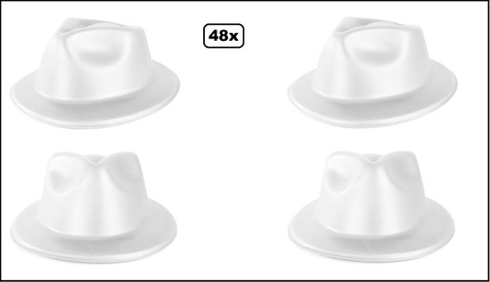 48x Party feesthoedje wit vinyl mt.57/58 - Dames en/of kids - Carnaval thema feest party vinyl foam hoedje optocht maffia feestje multi pride