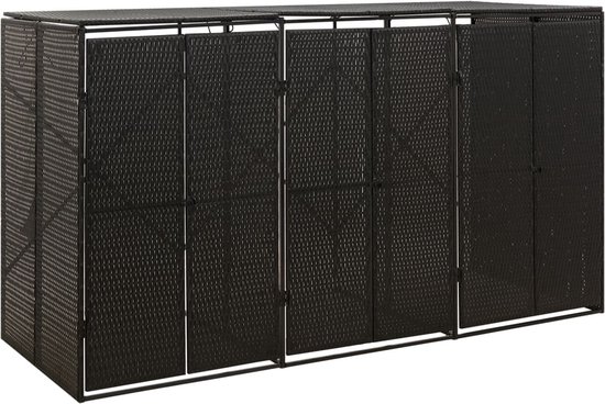 Zwarte containerberging met een reliëfpatroon, acht deuren en metalen frame.
