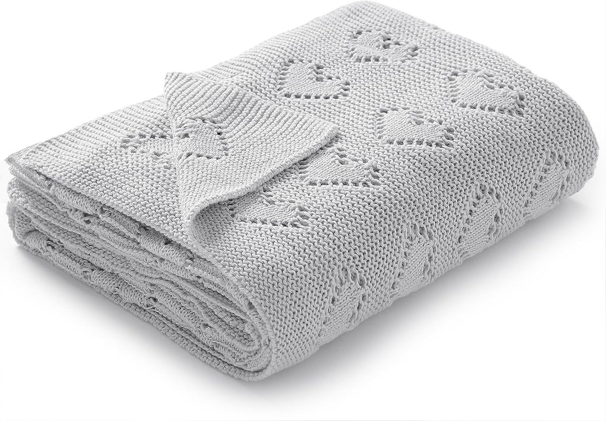 Image of 100% Katoenen Gebreide Cellulaire Baby Deken 80 x 100 cm - Grijs