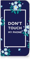 Telefoontasje Geschikt voor iPhone 15 Plus Smartphone Hoesje Flowers Blue Don't Touch My Phone