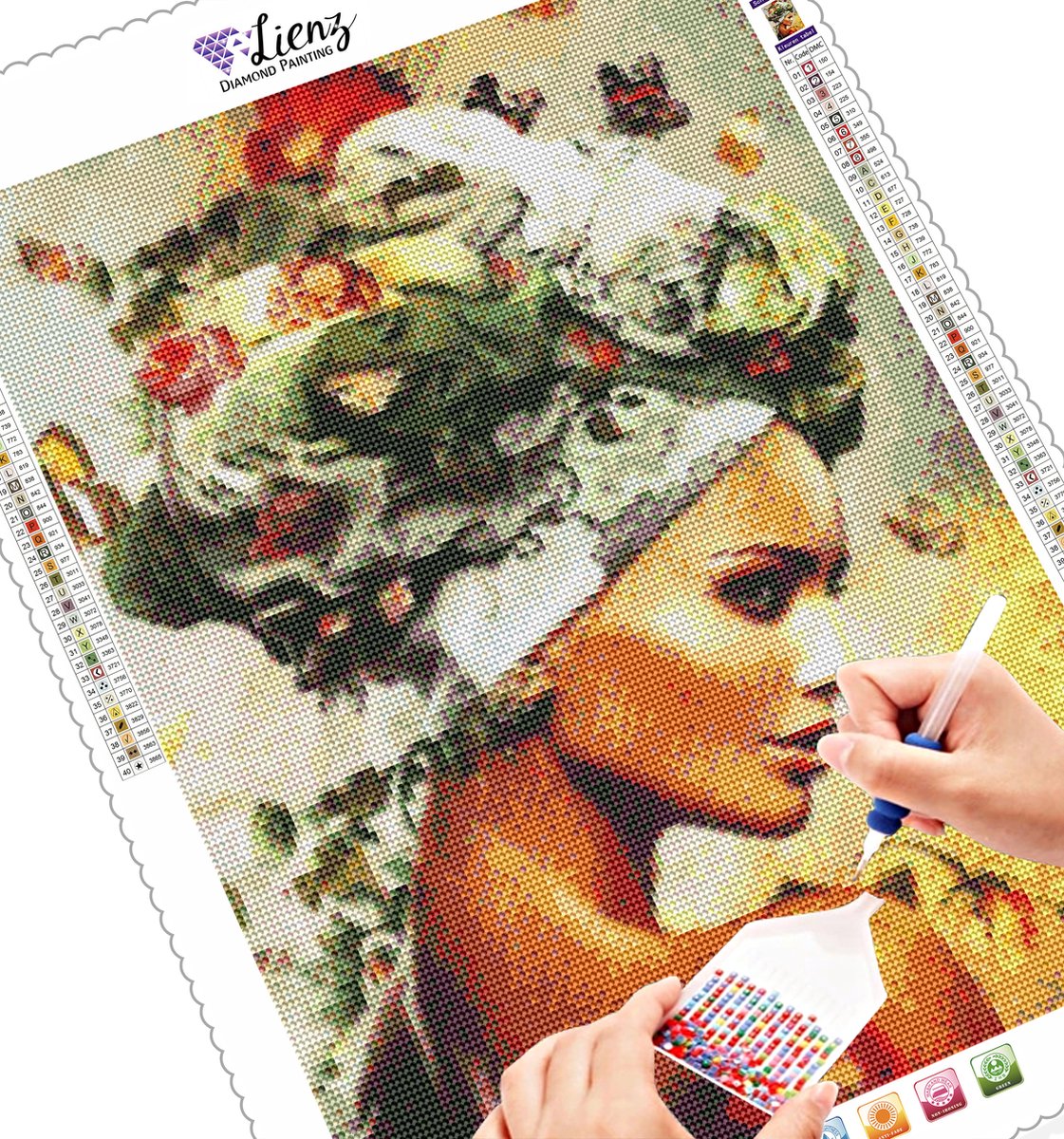 Lienz® Diamond Painting volwassenen 40x50cm – Rond – Vrouw – Bloemen – Vlinders – Volledig – Pakket Volwassenen — afbeelding 3