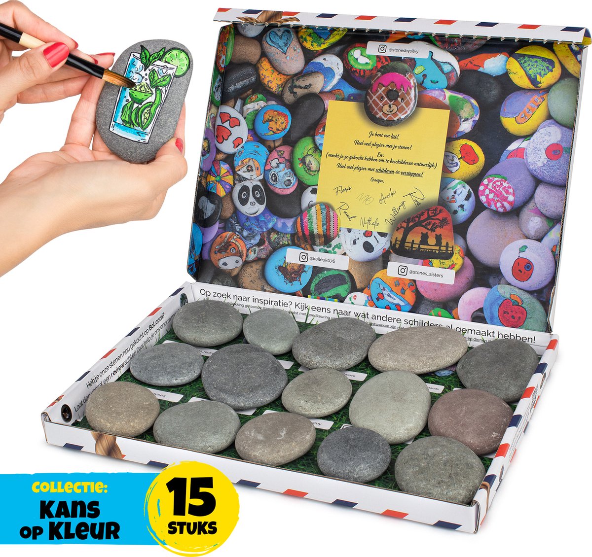 Diamond Hobbies Happy Stones Pakket - Stenen om te schilderen - 15 stuks
