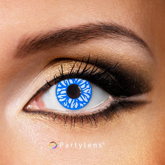 Foto: Partylens kleurlenzen blue selene jaarlenzen met lenshouder partylenzen