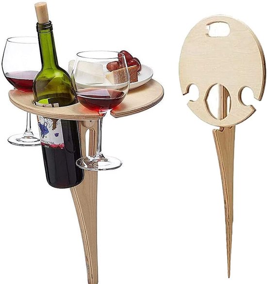 Table à vin de pique-extérieure en bois portable, table pliable Petite table  pliante Table de plage Mini table à vin extérieure