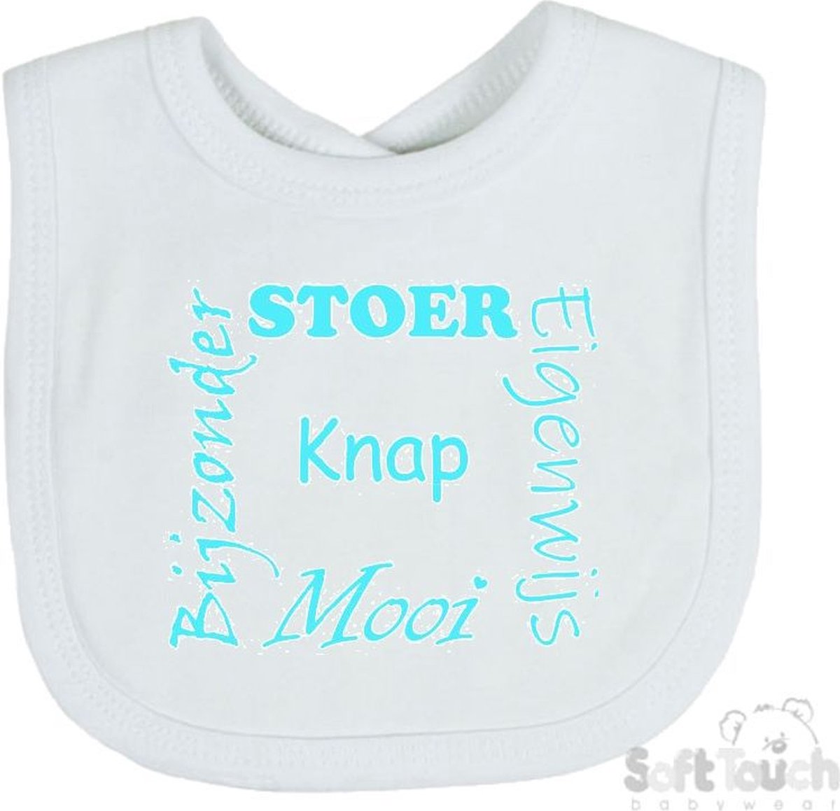Goedkoopste Soft Touch Slabber Slabbetje Slab Stoer Eigenwijs Mooi Bijzonder Knap Unisex Katoen Wit/aquablauw Maat 33x22 Cm