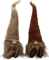 Kerst Gnome Kerst Gnoom corduroy 48 x 18 cm - Bruin - 2 Stuks