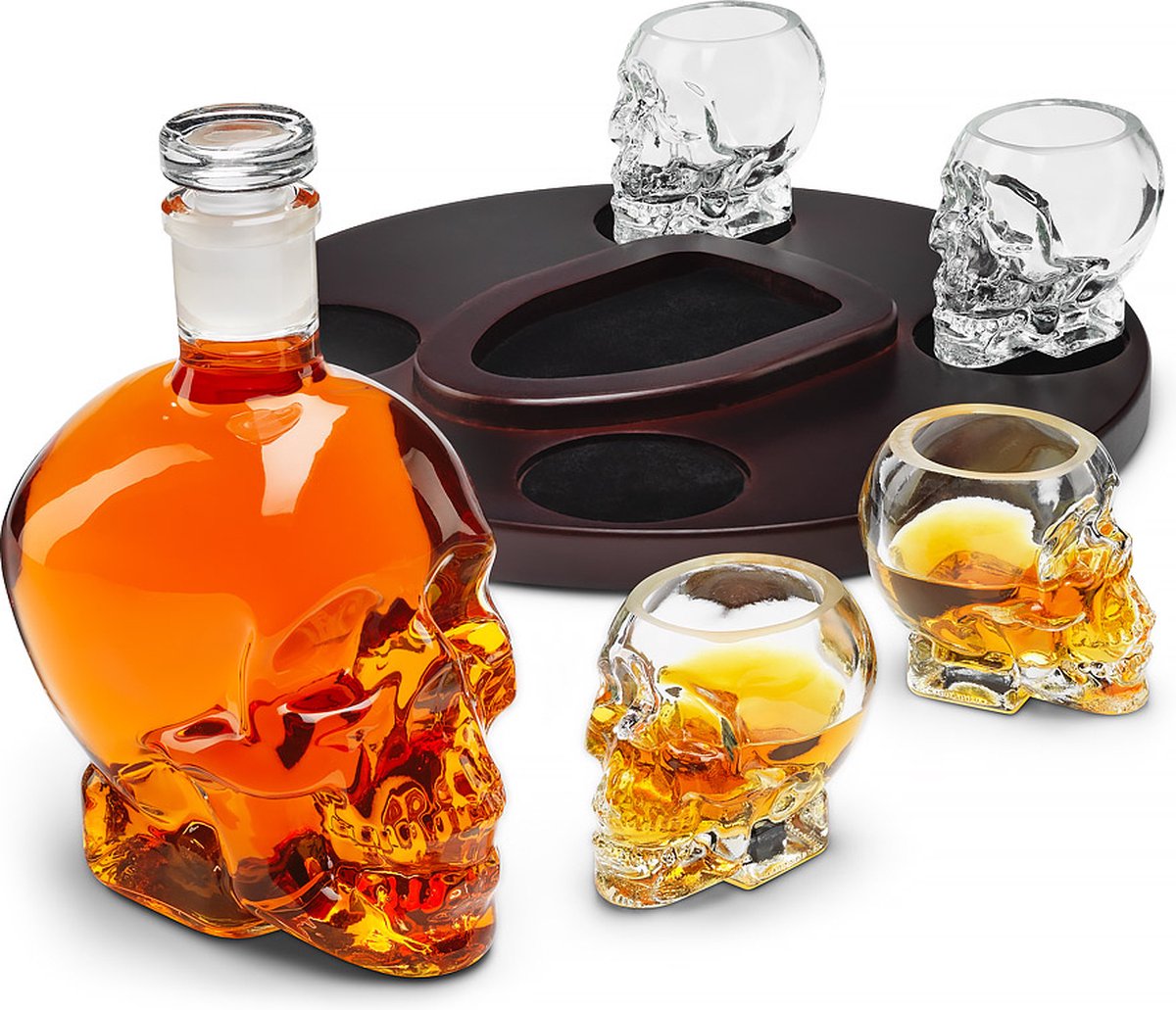 Ingenious Gifting Schedelkaraf Whisky - Decanteerder - Inclusief 4 Schedelglazen - Inclusief Standaard - 89387