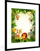 Fotolijst incl. Poster - Jungle - Slang - Leeuw - Planten - Jongens - Meisjes - Baby - Kids - 60x80 cm - Posterlijst