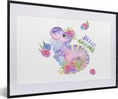 Fotolijst incl. Poster - Dinosaurus - Kinderkamer - Waterverf - Meisjes - Kinderen - Roze - 60x40 cm - Posterlijst