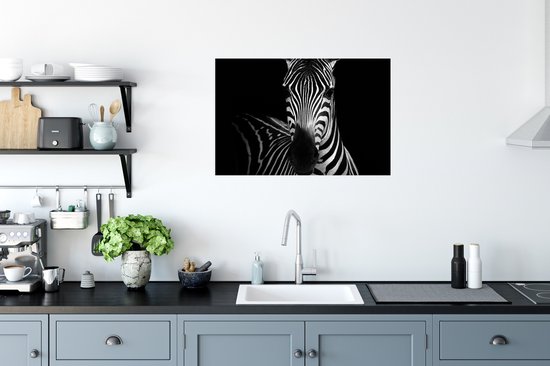 Poster Zebra - Zwart - Wit - Animaux - 90x60 cm