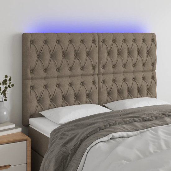vidaXL - Tête de lit - LED - 144x7x118/128 - cm - tissu - taupe