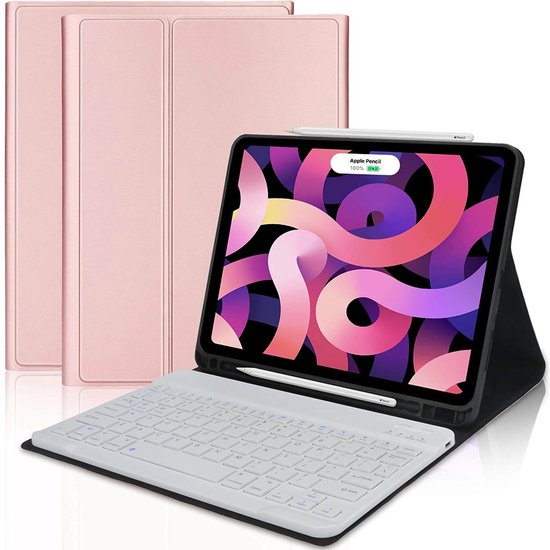 IPS - Hoes met Afneembaar Toetsenbord Geschikt Voor Apple iPad 2022 10.9 Inch 10de Generatie - Bluetooth Keyboard Case met Verlichting - Pencil Houder - Rose goud