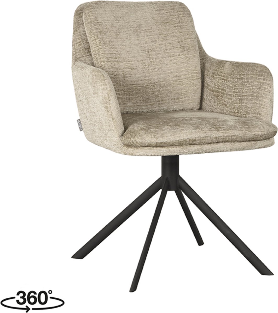 LABEL51 Joy Eetkamerstoel - Creme - Stof - Zwart Metaal - Stoel - Normale eetkamerstoel - Met Armleuning Beige