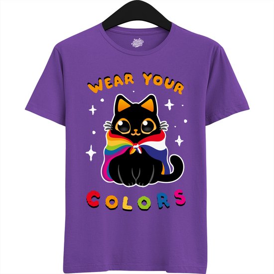 Dutch Pride Kitty - Volwassen Unisex Pride Flags LGBTQ+ T-Shirt - Gay - Lesbian - Trans - Bisexual - Asexual - Pansexual - Agender - Nonbinary - T-Shirt - Unisex - Donker Paars - Maat L
