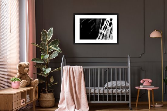 Rue - Zwart et Wit - Personnages - Cadre Photo - Cadre - 90x60 cm - Poster - Décoration murale
