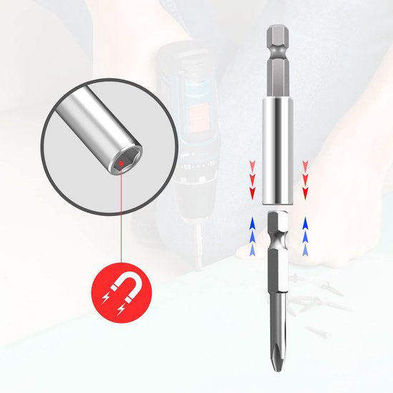 QWORK® Snelwisselbithouder, magnetische boorverlenging, 1/4 inch, steeksleutelhouder, boorkopadapter, zeskantschachtset voor boren, drivers, bits en handdrivers, 3-delig