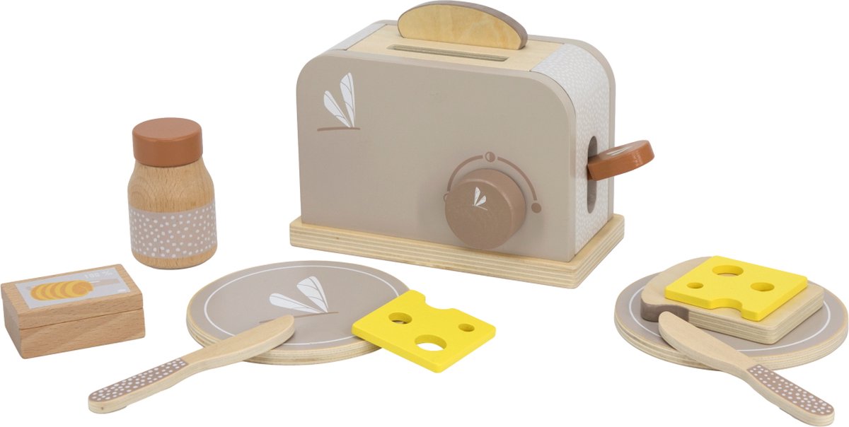 Label Label Houten Broodrooster - Houten Keukenspeelgoed - Inclusief 11 Delen met Boterhammen Kaas en Jam - Stimuleert Fantasierijk Rollenspel - Vanaf 3 Jaar - Nougat