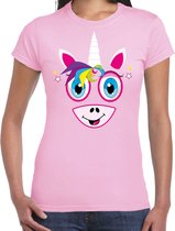 Bellatio Decorations dieren verkleed t-shirt dames - eenhoorn gezicht - carnaval - lichtroze L