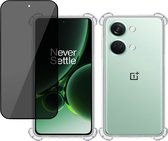 Hoesje geschikt voor OnePlus Nord 3 + Privé Screenprotector – Privacy Tempered Glass - Case Transparant