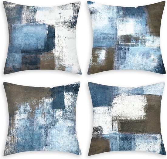 Set de 4 housses de coussin douces, art abstrait, taies d'oreiller décoratives pour canapé, housse de coussin carrée, 45 x 45 cm, pour canapé et chambre à coucher, gris, bleu