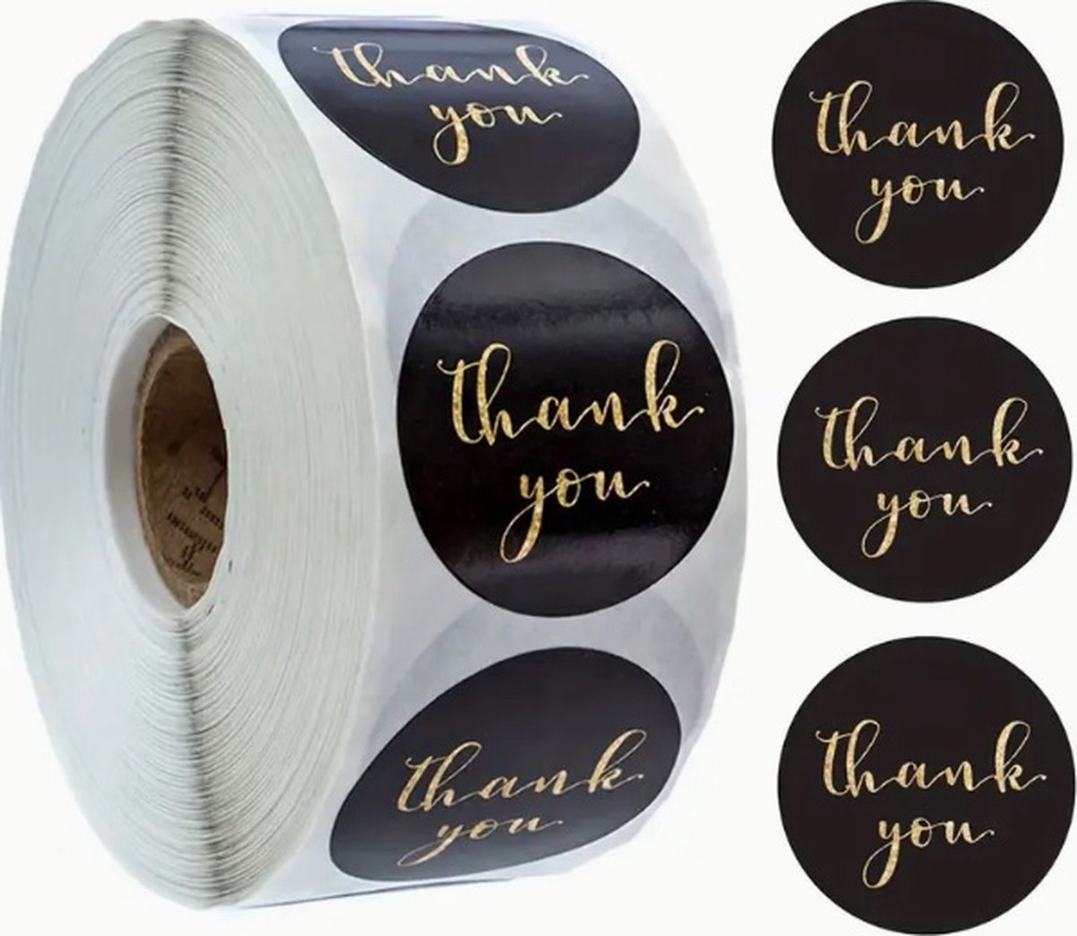 Thank you stickers - 500 stuks - 25 mm - Bedankt stickers - Small business packaging - Thank you stickers op rol - Sluitstickers - Sluitzegel - Verpakkingsmateriaal - Stickerrol - Zwart/Goud