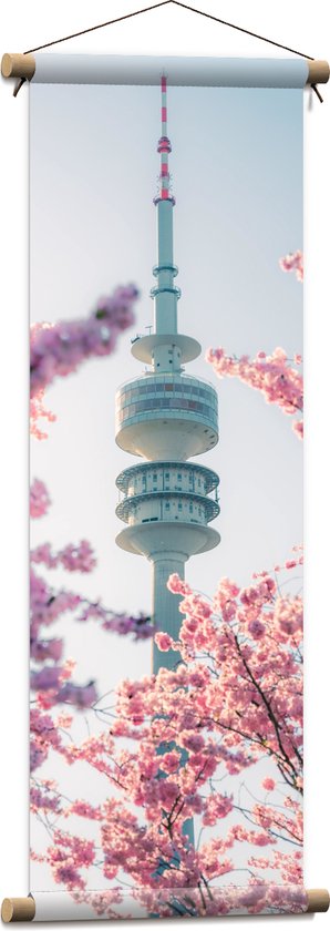 Textielposter - Gebouw - Euromast - Bomen - Bloesem - 30x90 cm Foto op Textiel