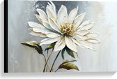 Canvas - Geschilderde Witte Bloem met Grijze Achtergrond - 60x40 cm Foto op Canvas Schilderij (Wanddecoratie op Canvas)