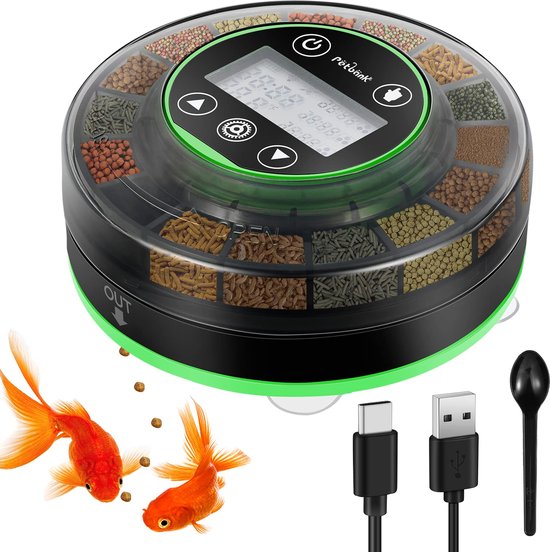 Distributeur de nourriture d'aquarium - avec câble USB et écran