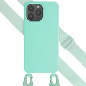 Selencia Hoesje Geschikt voor iPhone 15 Pro Max Hoesje Met Koord - Selencia Siliconen hoesje met afneembaar koord - Turquoise