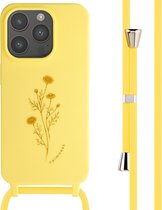 iMoshion Hoesje Geschikt voor iPhone 15 Pro Hoesje Met Koord - iMoshion Siliconen design hoesje met koord - Geel / Flower Yellow