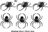 6x Creepy zwarte spin 16cm - Big spider - Halloween thema feest griezel black spider fun festival dierenjungle