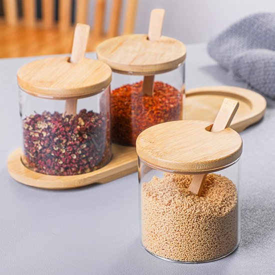 12 x 300 ml kruidenpotjes met bamboedeksel - kruidenpotje voor keuken