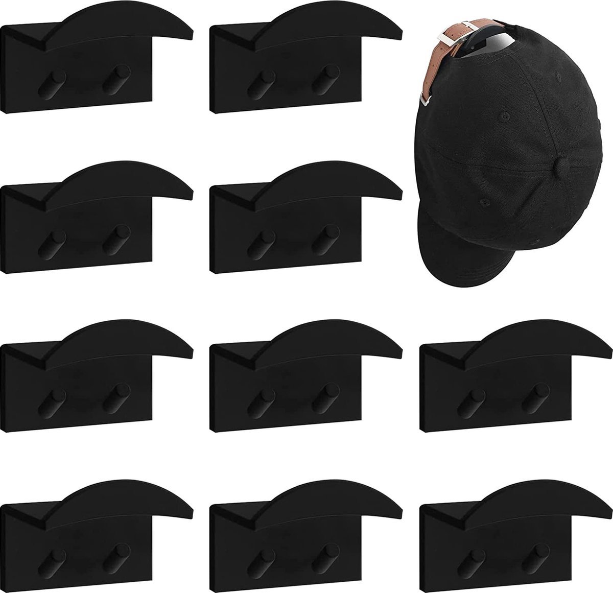 CHPN - Hoedenhaakjes - Pettenhaakjes - Wandhaakjes - 10 stuks - Zwart - Petten etaleren - Hoeden etaleren - Woondecoratie - Muurdecoratie - Wand decoratie - Hippe muur - Universeel
