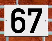 Huisnummerbord Wit - Nummer 67 - 15 x 12 cm - incl. bevestiging | - naambord - nummerbord - voordeur