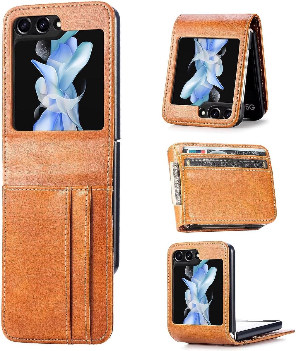 Geschikt voor Samsung Galaxy Z Flip 5 Kaartsleuf antislip hoesje - Bruin