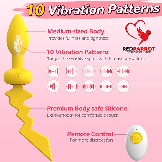 Gele vibrator met 10 vibratiepatronen en afstandsbediening.