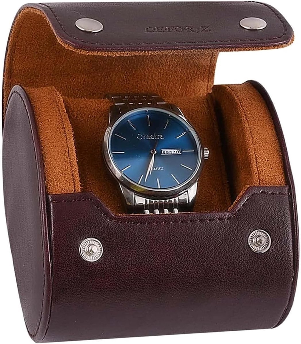 Watch Box Organizer Watch Roll Travel Case Single Watch Case voor mannen horloge display opbergdoos draagbare horlogerol PU lederen horlogedoos (bruin)