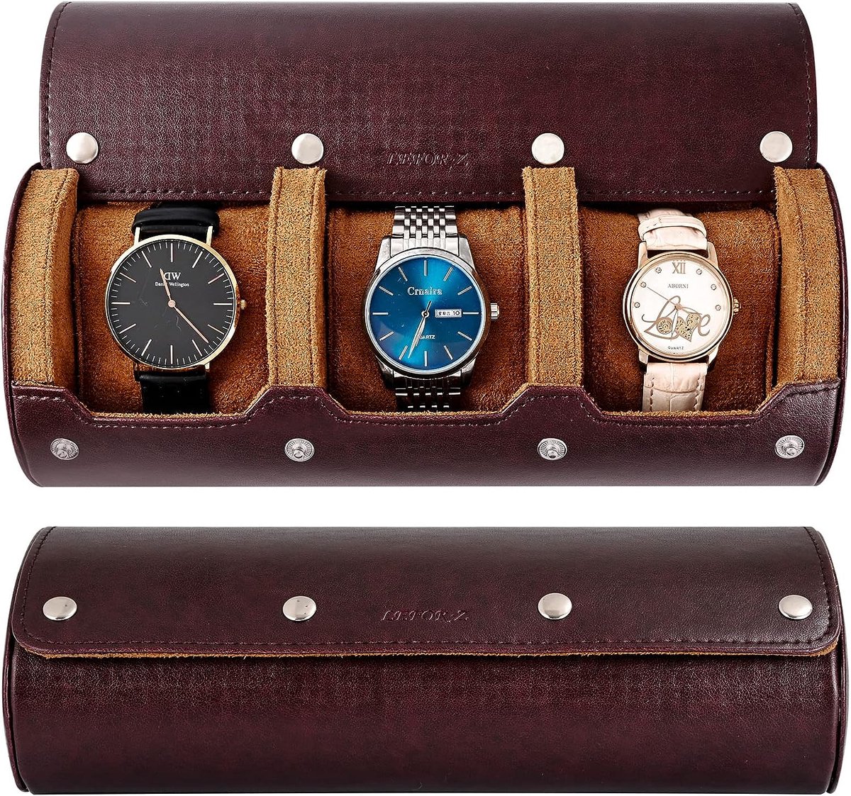 Watch Box Organizer Watch Roll 3 horloges horlogekast voor mannen horloge display behoud box wearable horlogerol PU lederen horloge box (bruin)