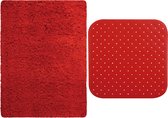 MSV Douche anti-slip/droogloop matten - Venice badkamer set - rubber/microvezel - rood